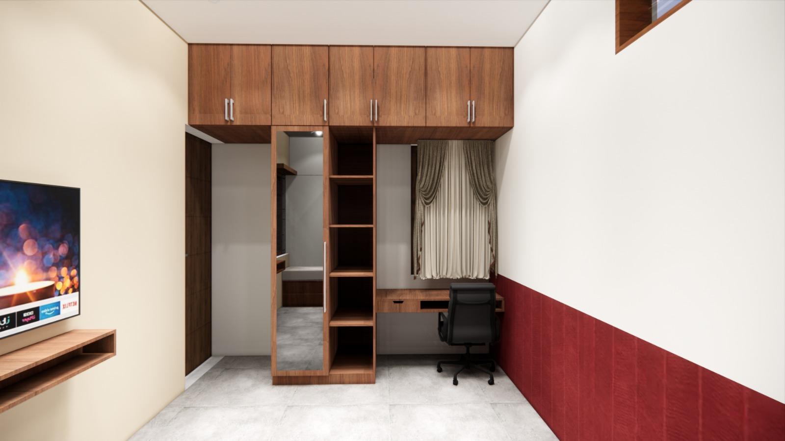 Custom wardrobe and study unit for bedroom interior design