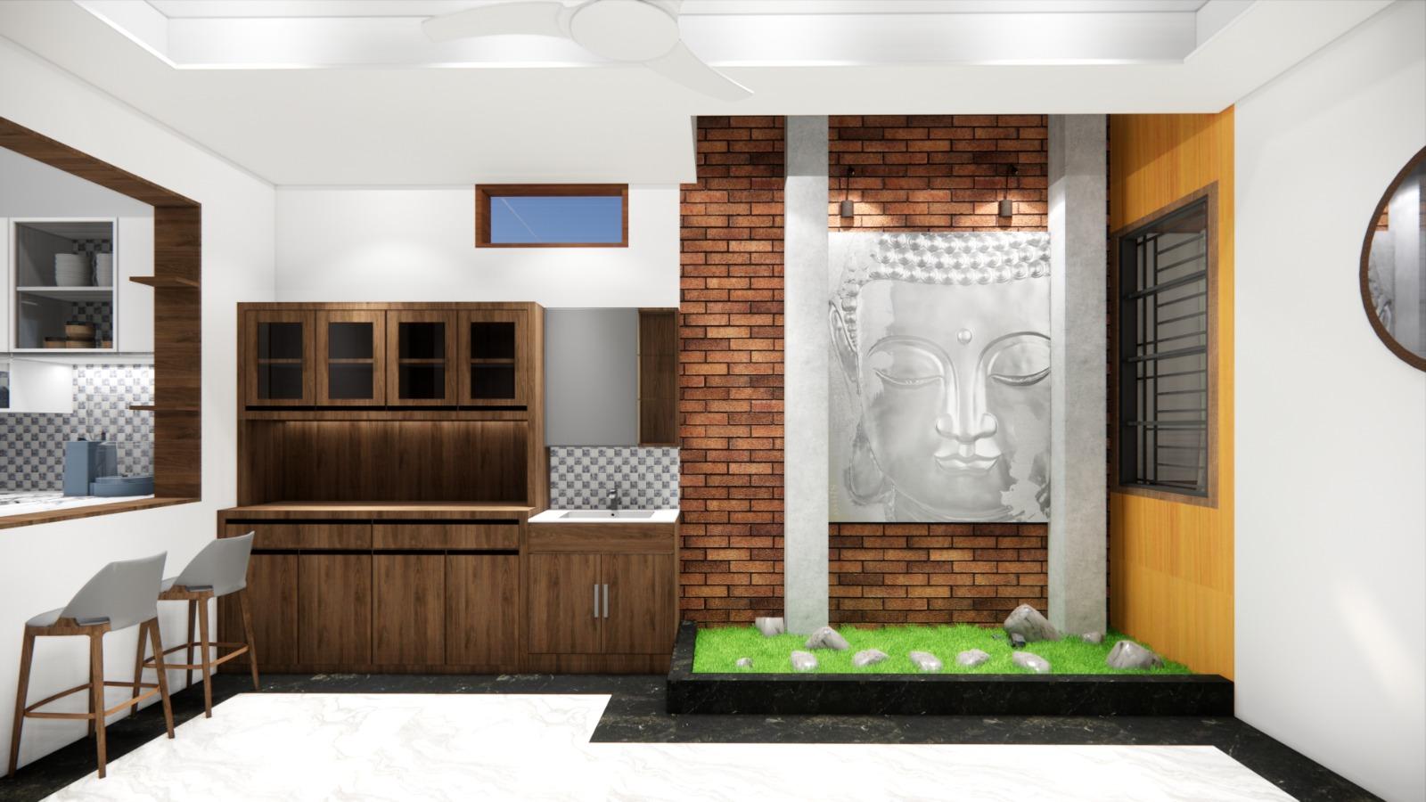 Indoor courtyard and living room interior design in Chennai