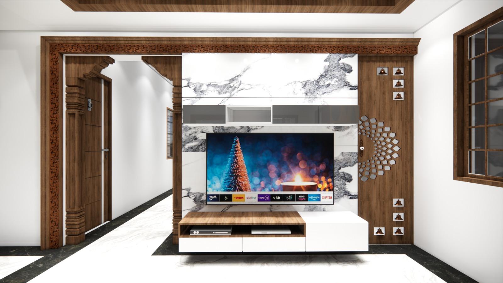 Premium marble TV wall design for living room interiors