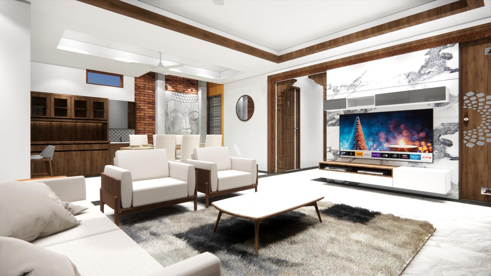 Open plan living room interior design in Chennai