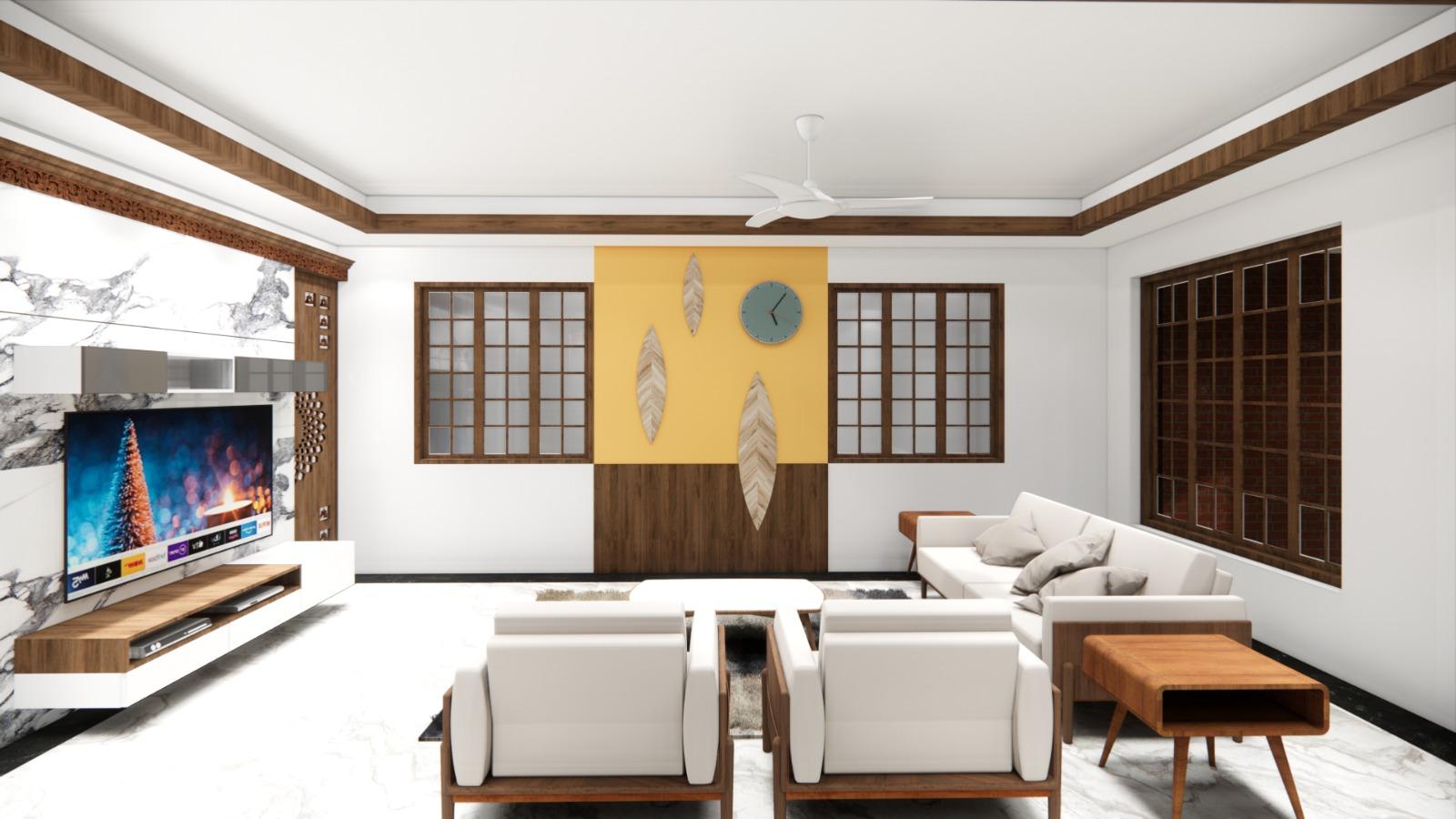 Premium living room sofa and TV wall interior design