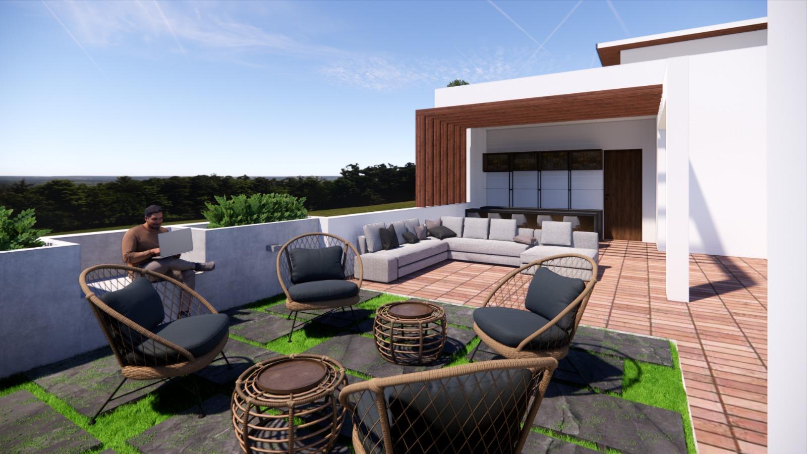 Premium terrace landscape seating design for modern villas