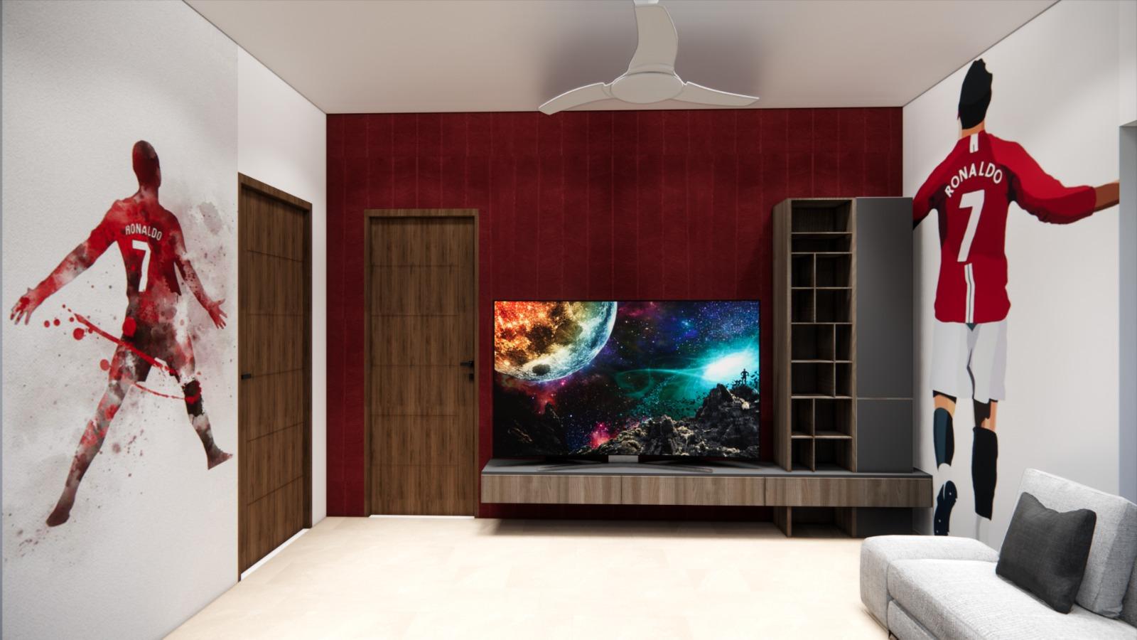 Sports themed TV wall interior design for modern home
