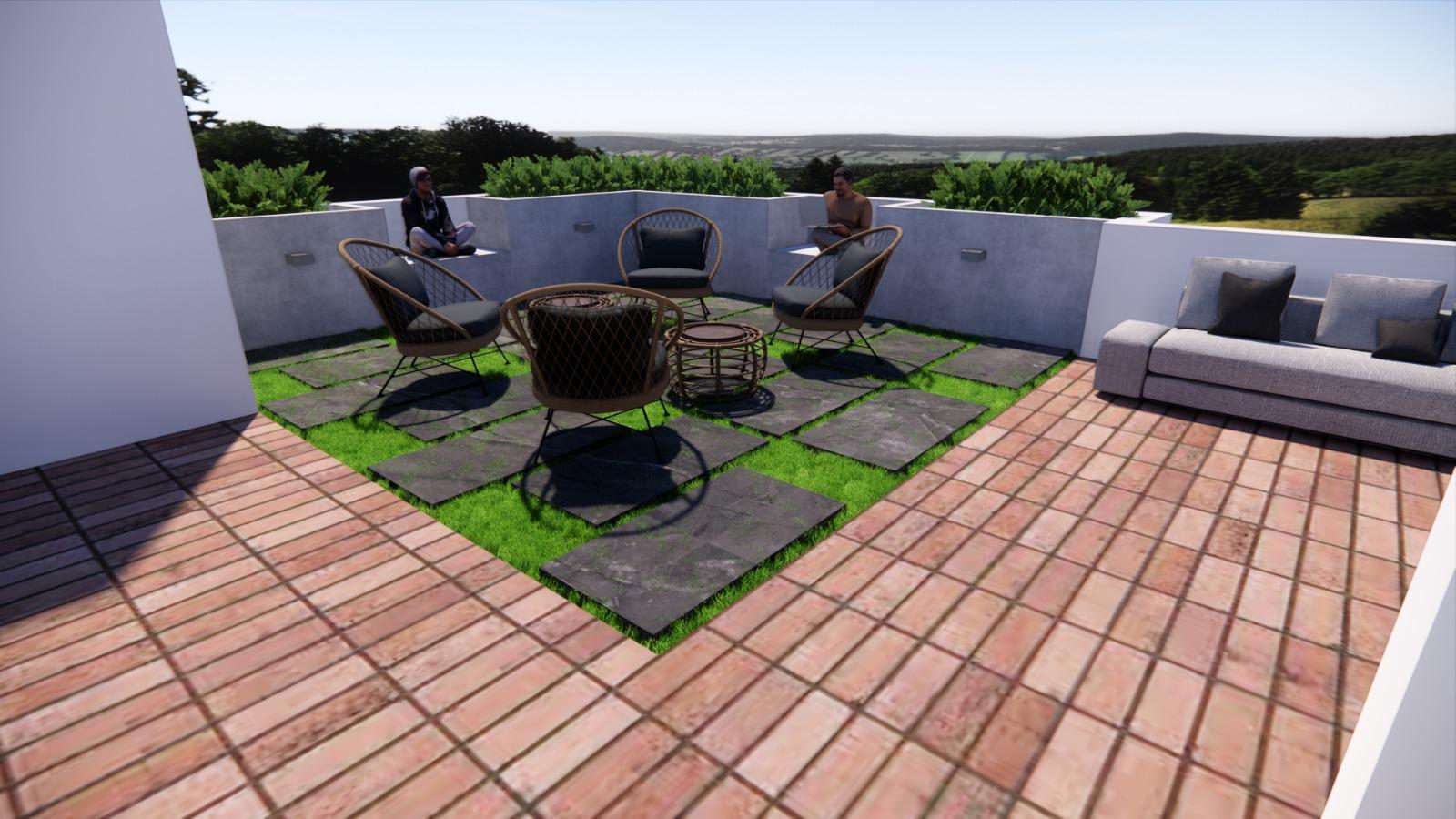 Terrace garden outdoor living design in Chennai
