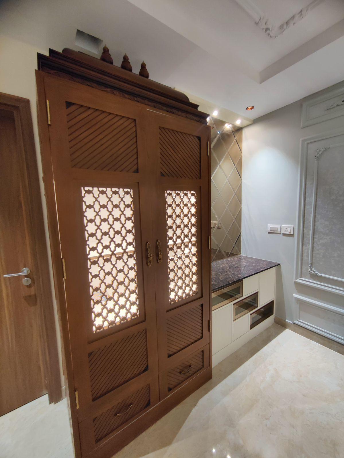 Wooden partition door and wardrobe design for home interiors