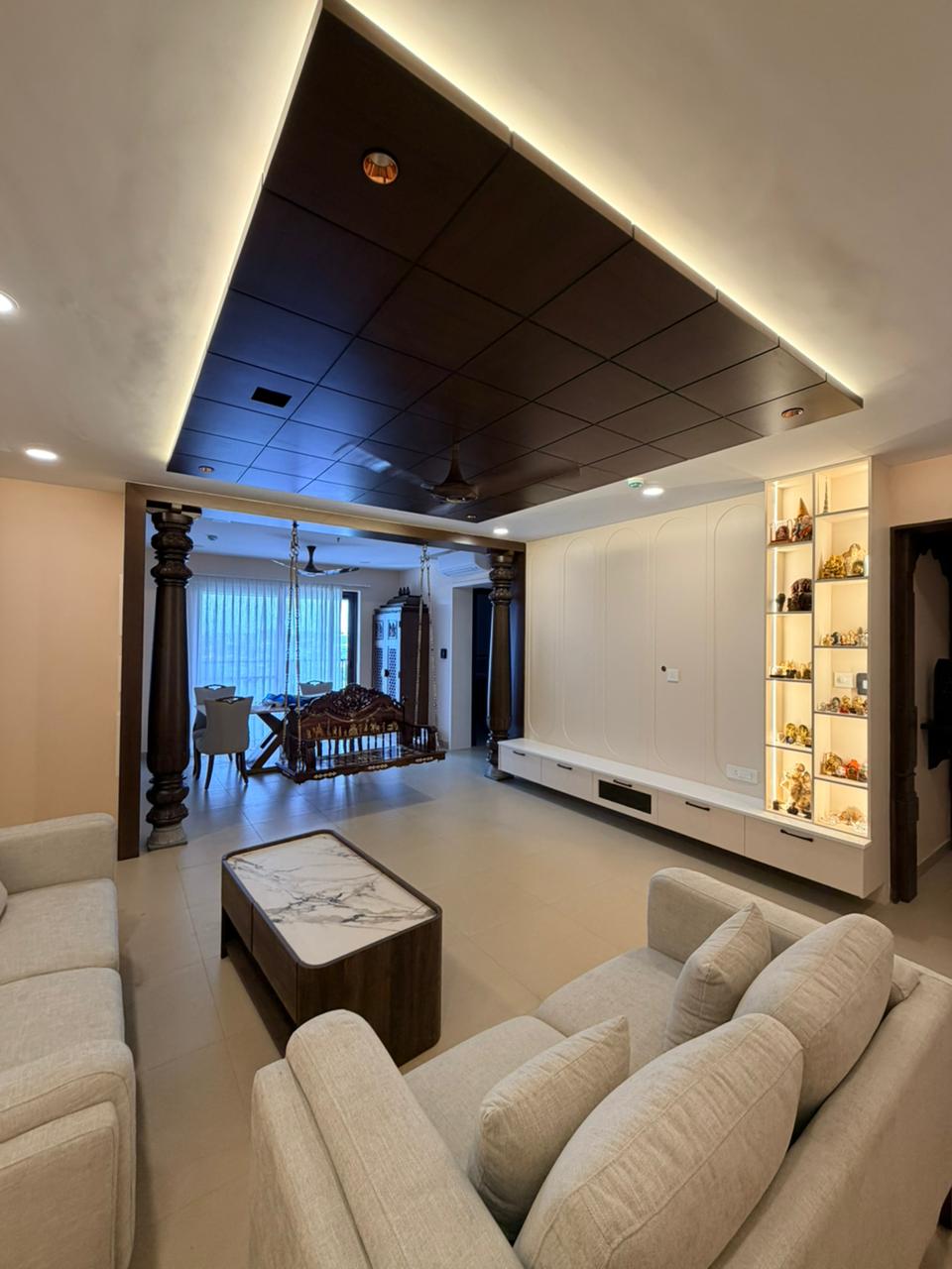 Premium home interior design in Chennai with gold and marble detailing