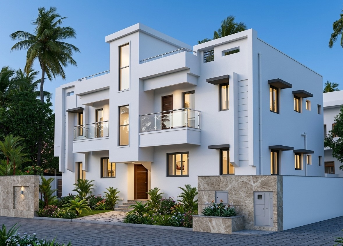 White modern residence in Pondicherry